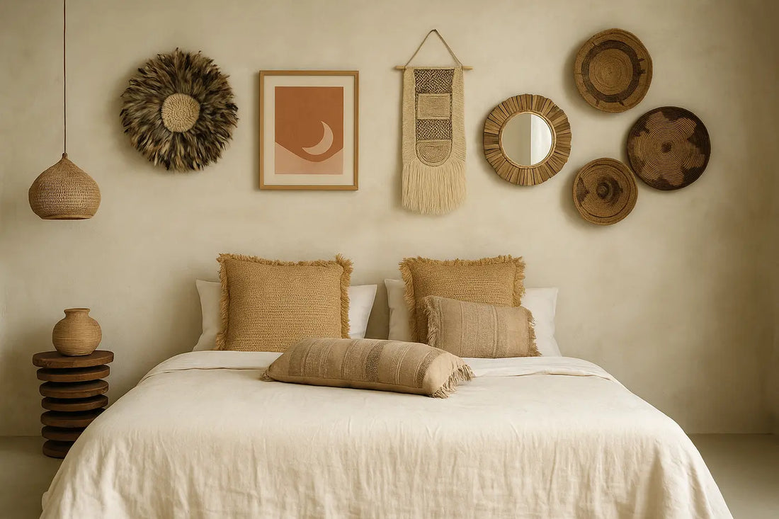 Chambre style bohème, décoration murale.