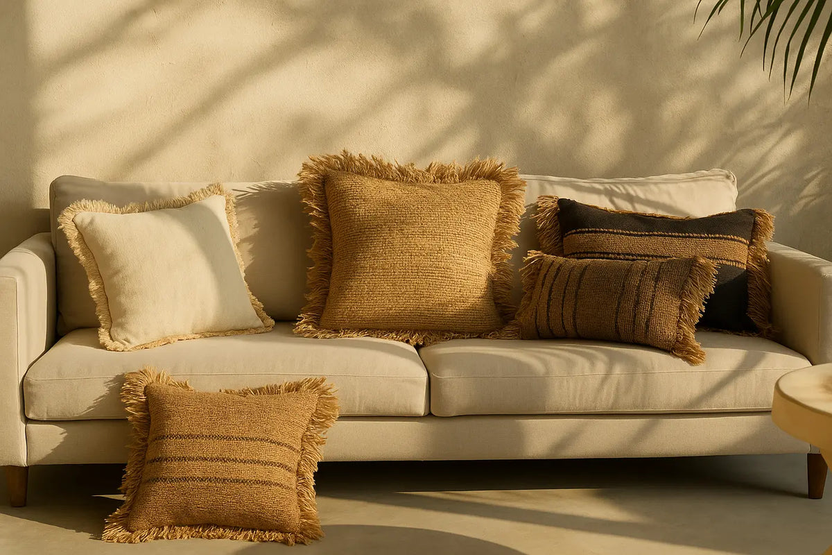 Coussin style bohème sur un canapé