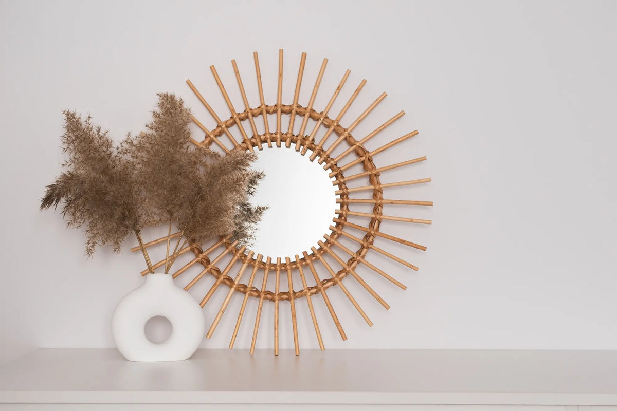 Miroir rond en rotin