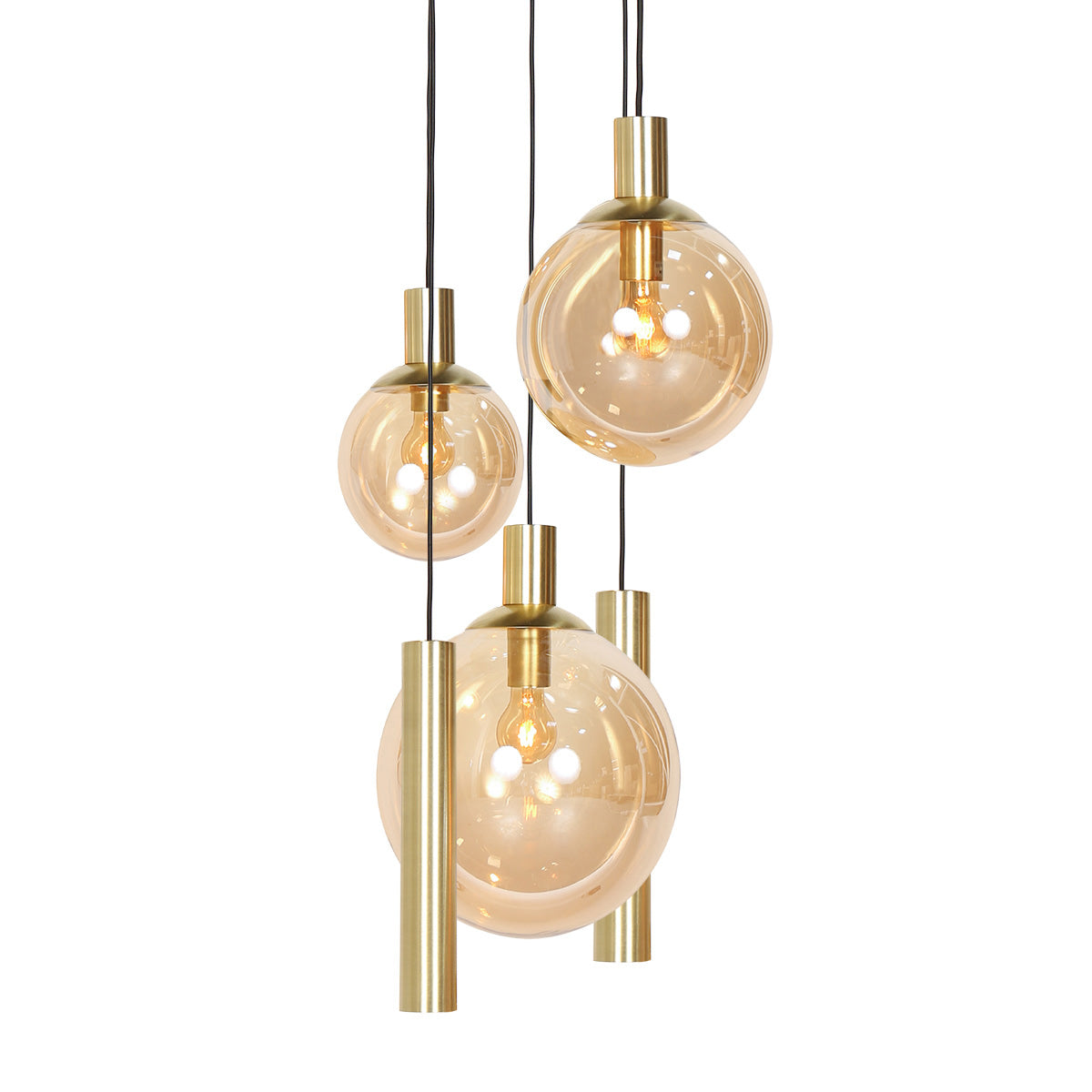 Suspension en verre ambré et laiton à globes multiples ajustables – Ø60 cm