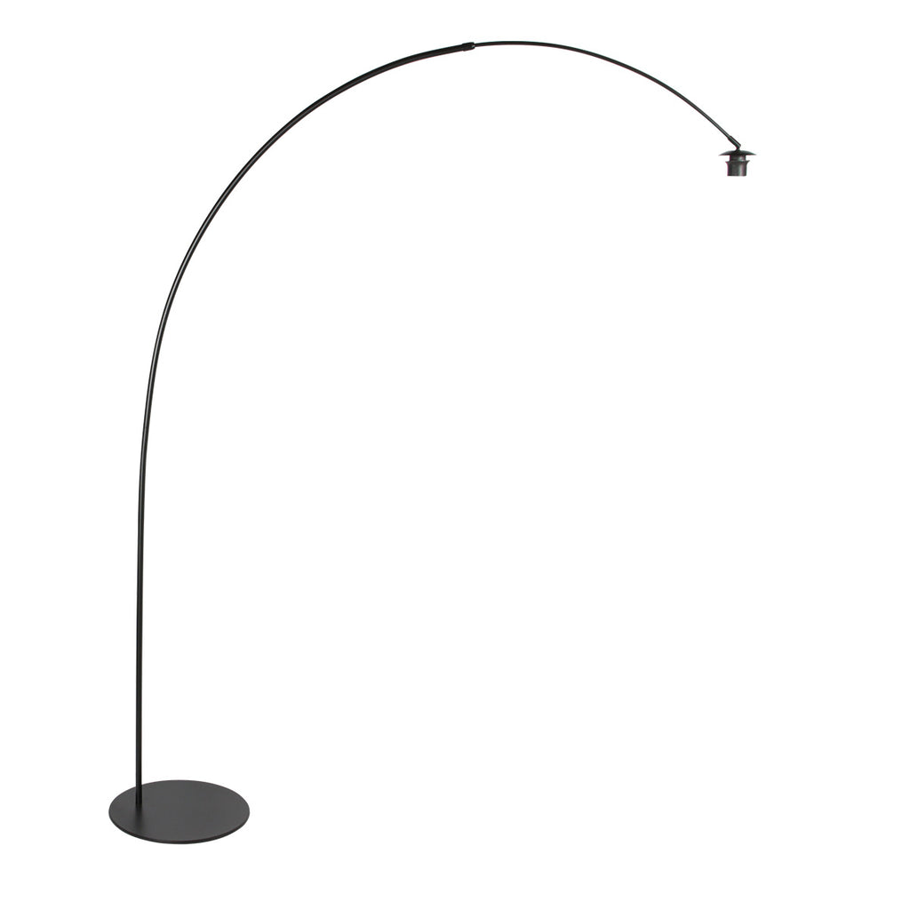 Lampadaire arc noir abat-jour rond blanc en plastique – H210 cm