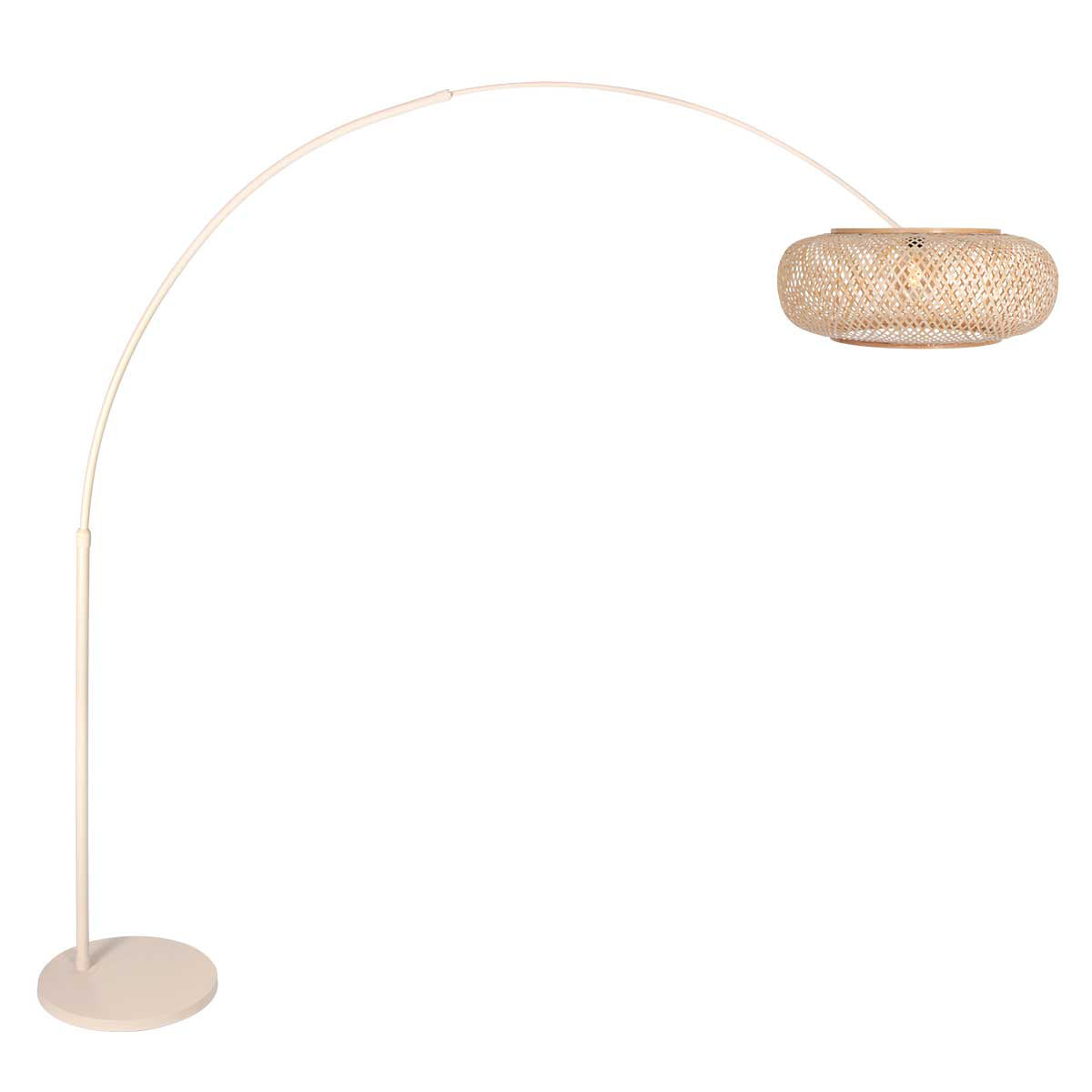 Lampadaire arc en rotin tressé crème avec abat-jour rond – H240 cm