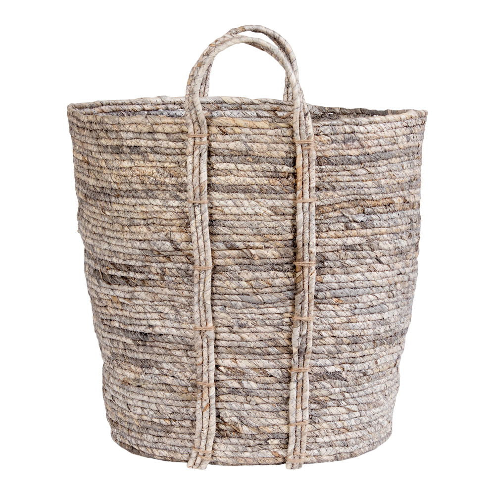 Panier de rangement en feuilles de maïs greige avec anses – Ø41x49 cm