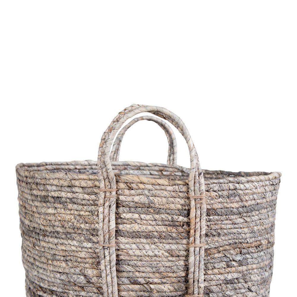 Panier de rangement en feuilles de maïs greige avec anses – Ø41x49 cm