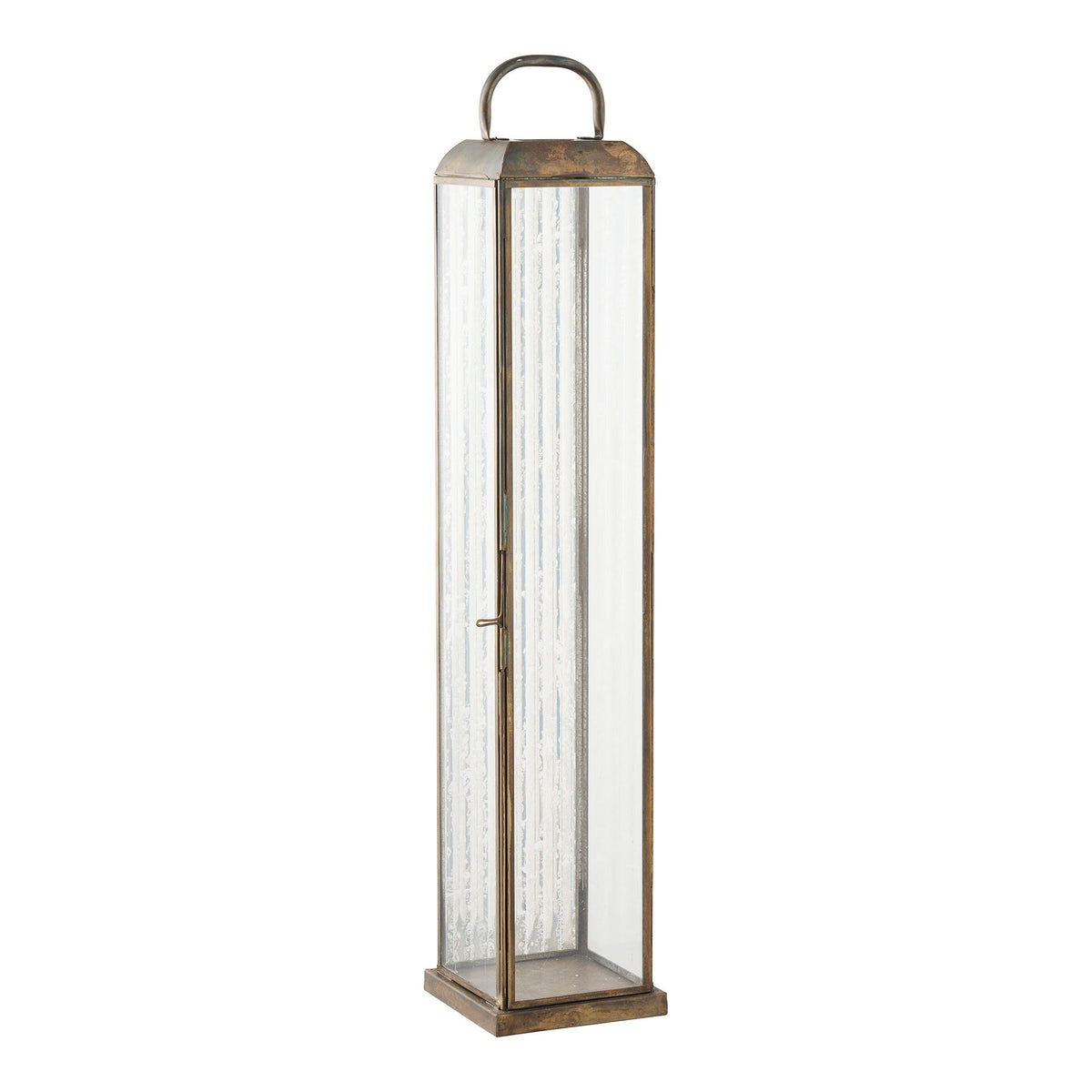 Lanterne en métal aspect laiton et verre strié à poser – H60 cm