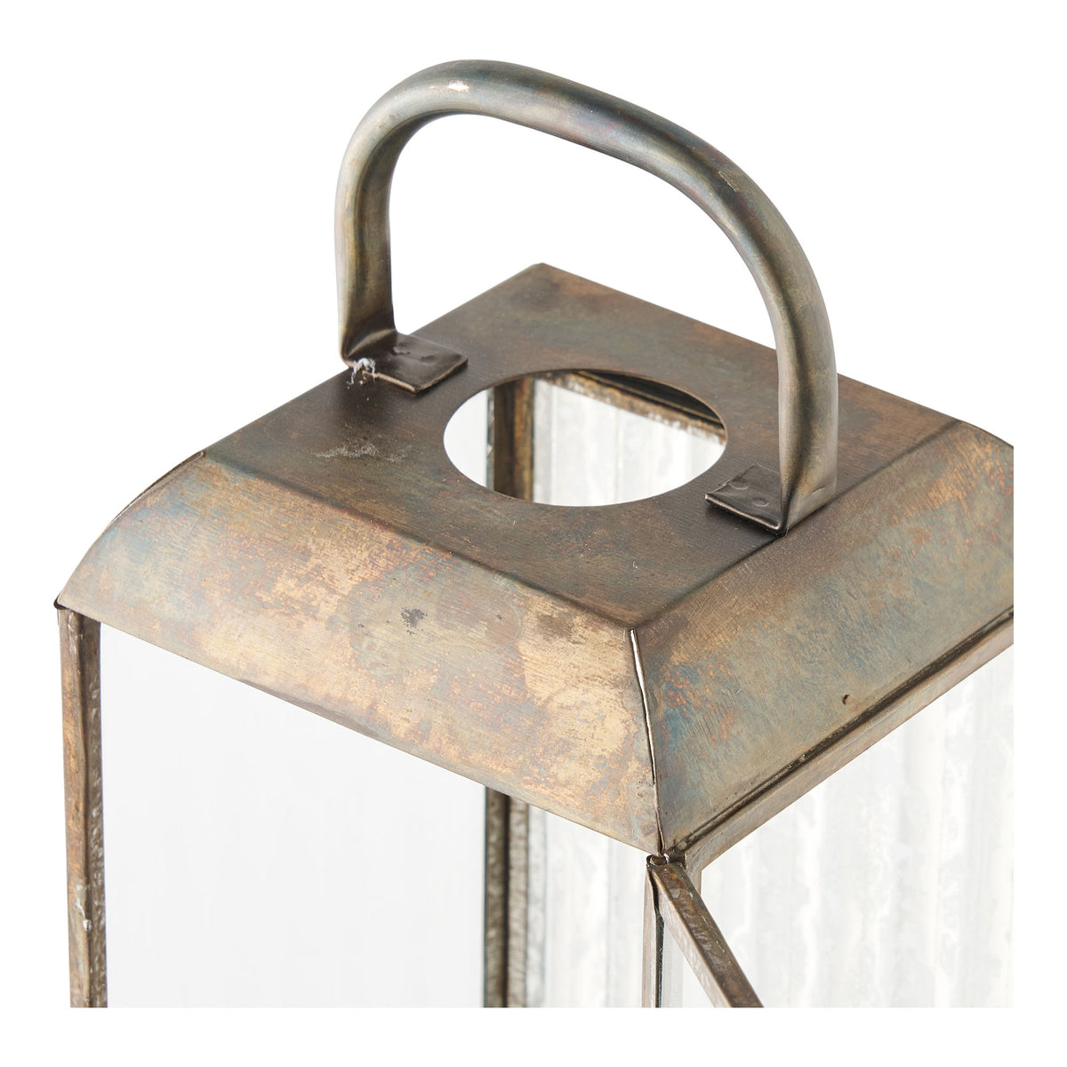 Lanterne en métal aspect laiton et verre strié à poser – H60 cm