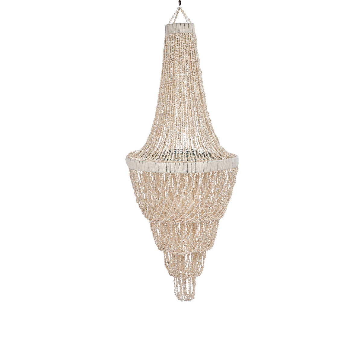 Suspension en coquillages beige en cascade pour salon – H85 cm