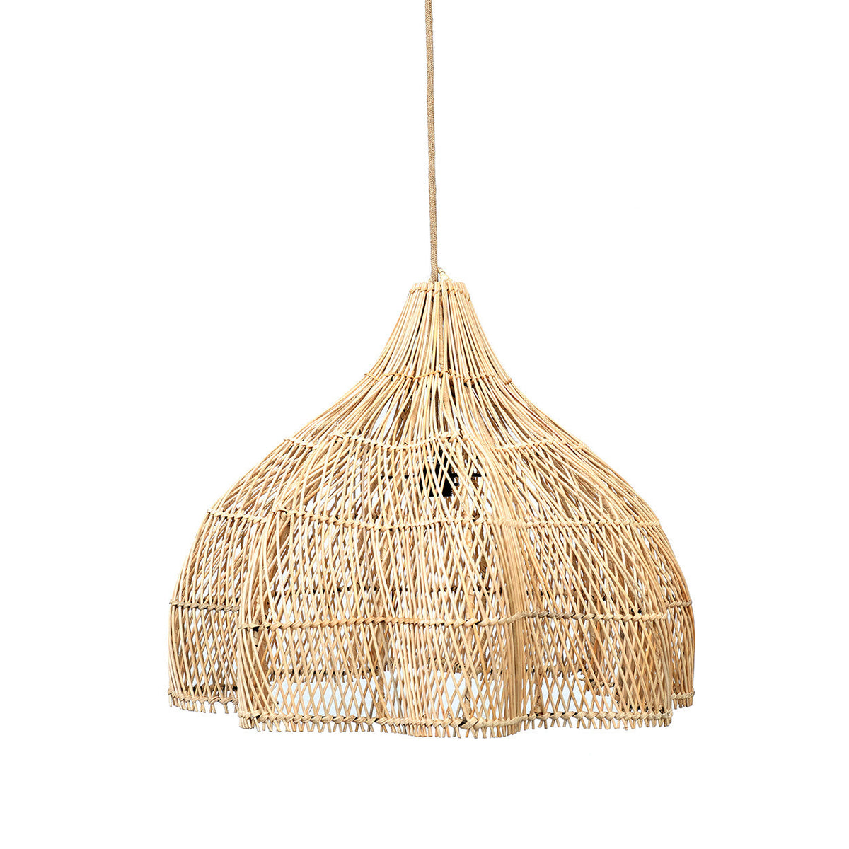 Suspension en rotin tressé naturel forme fleur ajourée – Ø60 cm