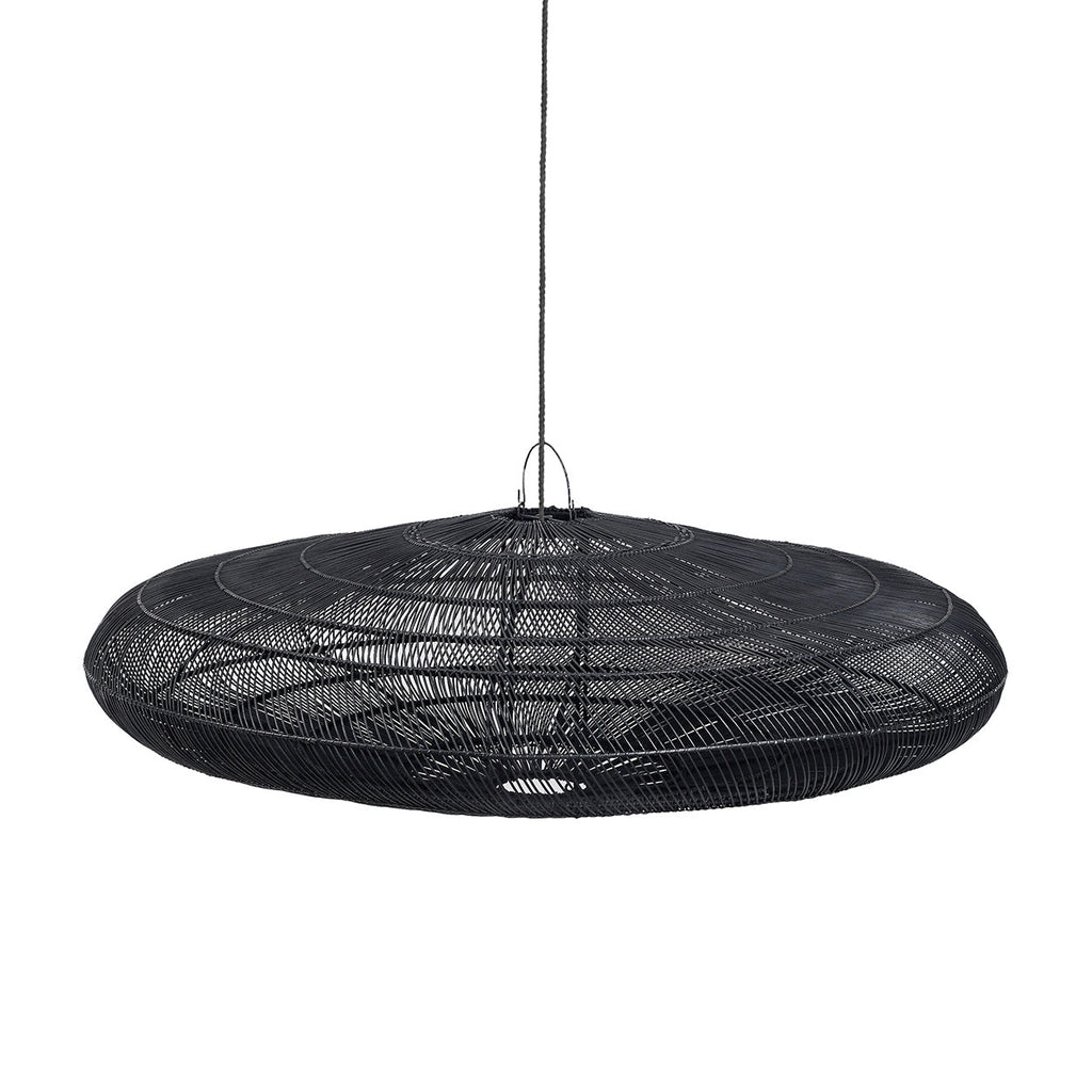 Suspension disque ajouré en rotin noir XL – Ø150 cm