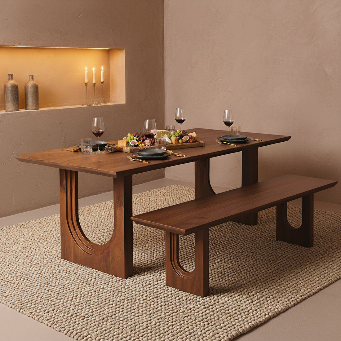 Banc en bois de manguier brun angles arrondis salle à manger – 180 cm