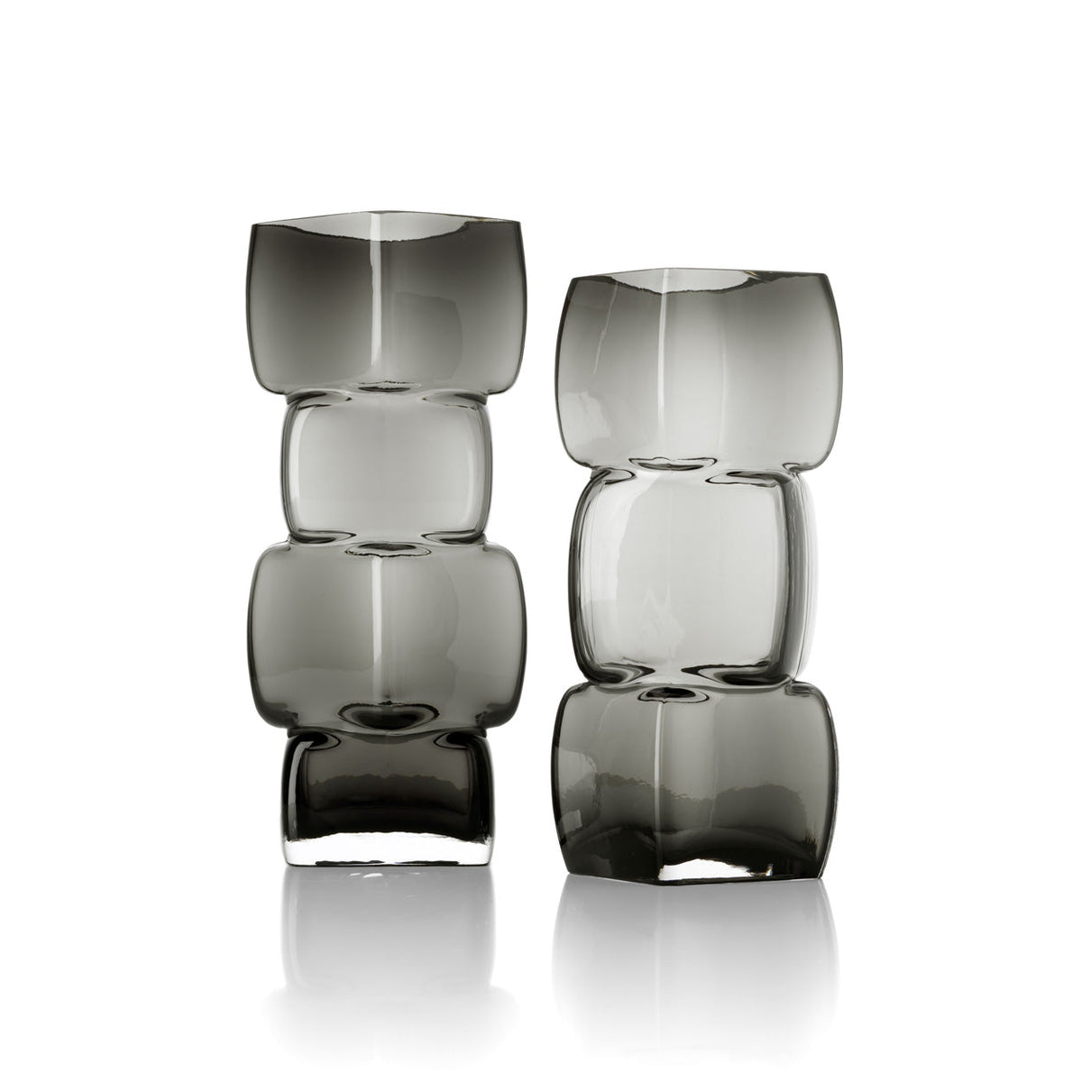 Vase décoratif en verre fumé forme totem gris foncé – H30 cm