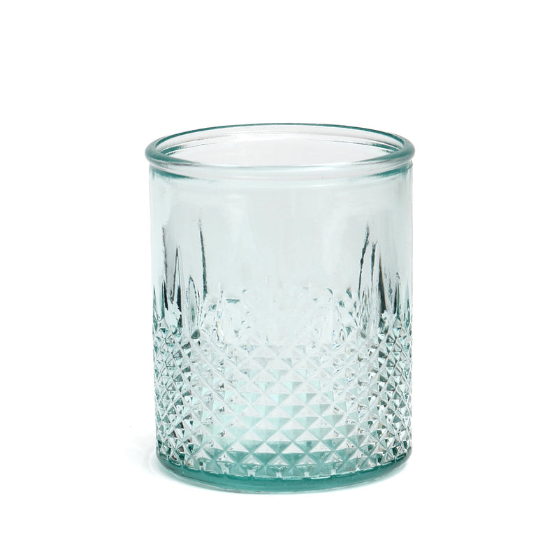 Verre facetté en verre recyclé bleu à base texturée