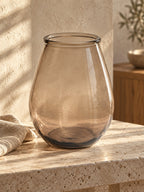 Vase en verre recyclé brun translucide ovale – H23 cm