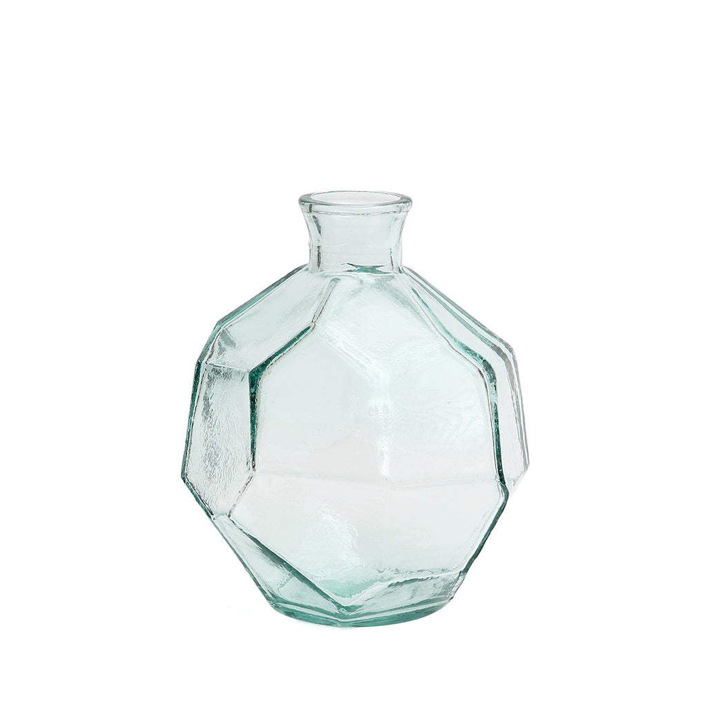 Vase en verre transparent forme géométrique bleue – H18 cm