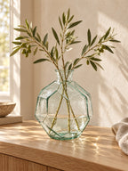 Vase en verre transparent forme géométrique bleue – H18 cm