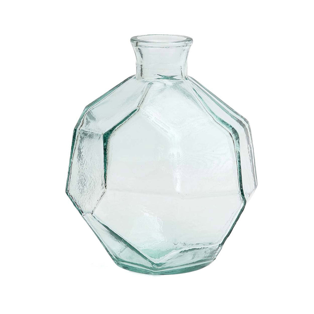 Vase en verre transparent forme géométrique bleue – H18 cm