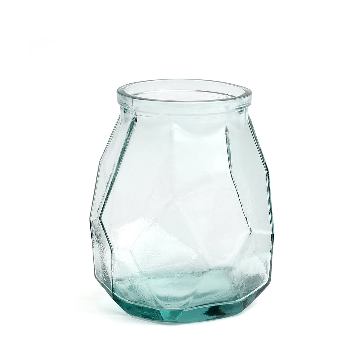 Vase en verre recyclé bleu forme origami 19 cm