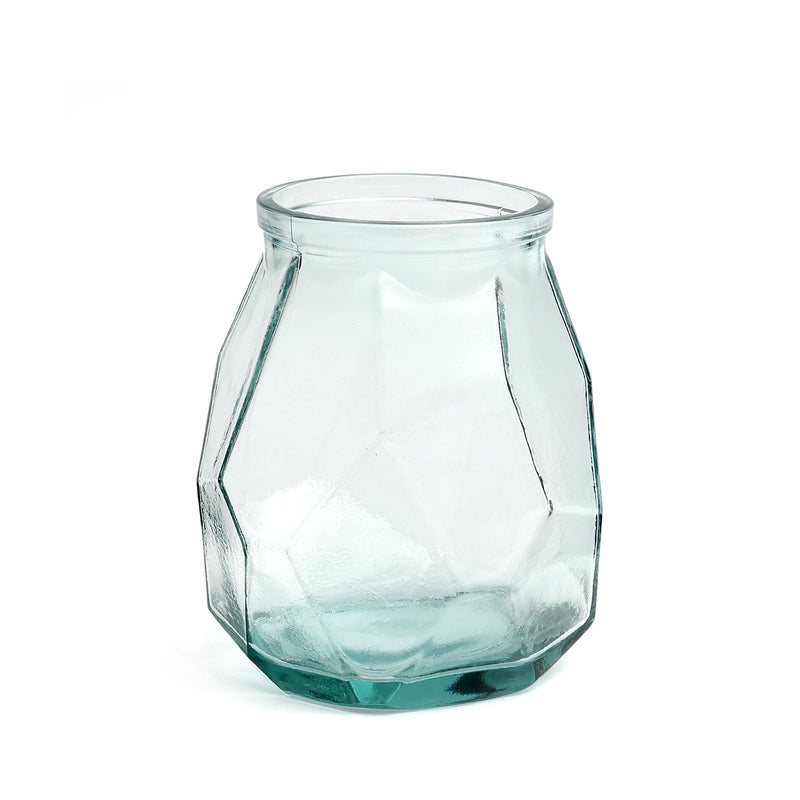 Vase en verre recyclé bleu forme origami 19 cm