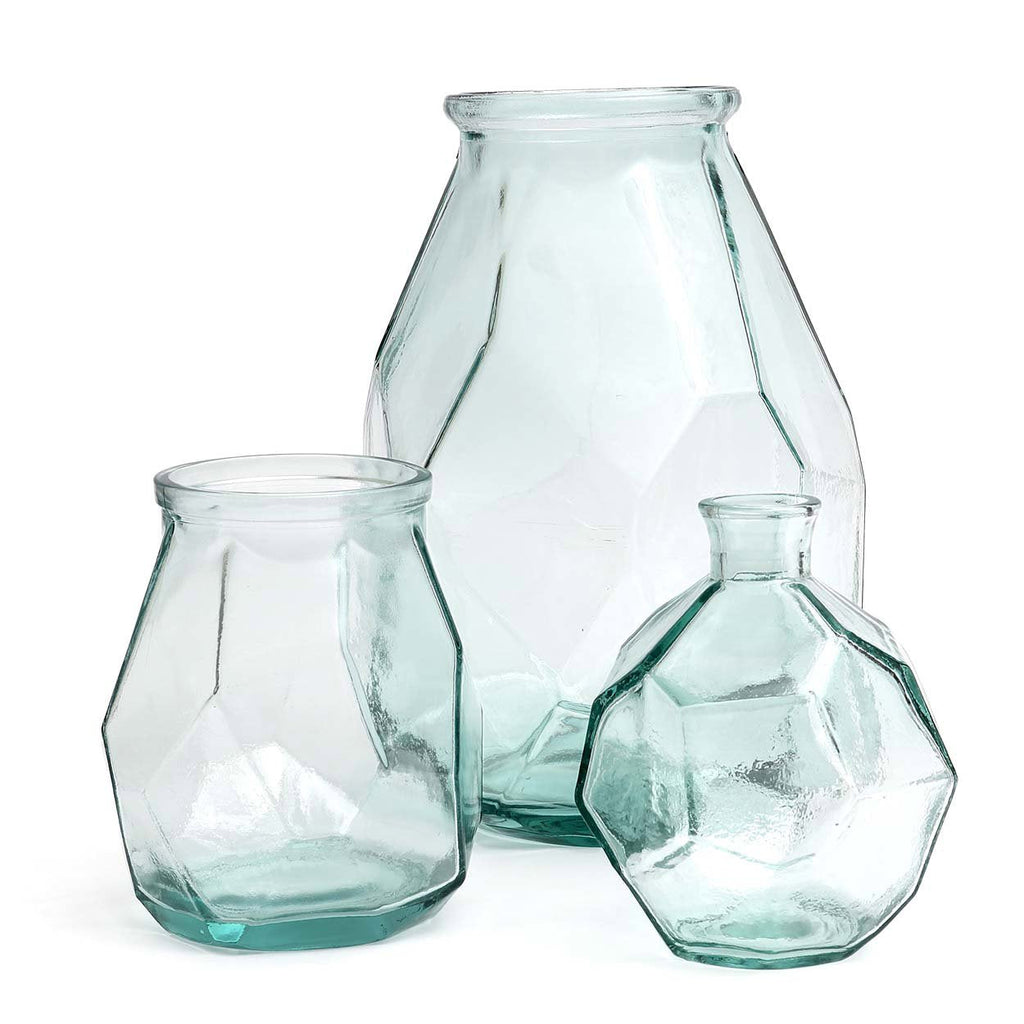 Vase en verre recyclé bleu forme origami 19 cm