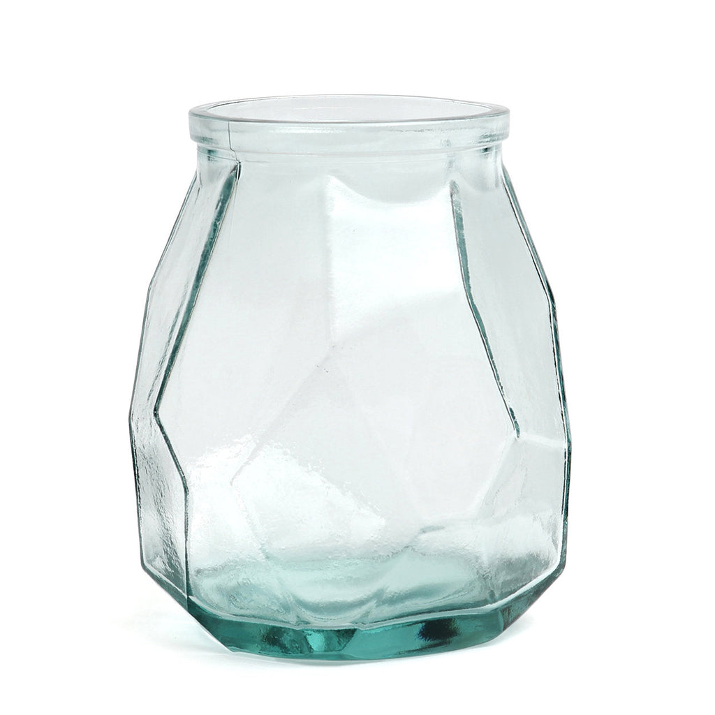 Vase en verre recyclé bleu forme origami 19 cm