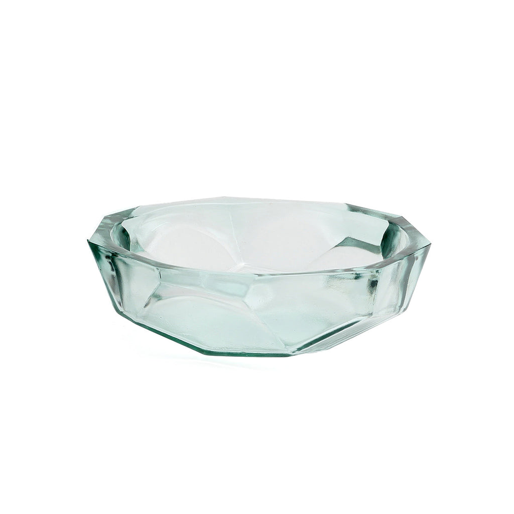Bol en verre transparent facetté inspiration origami bleu