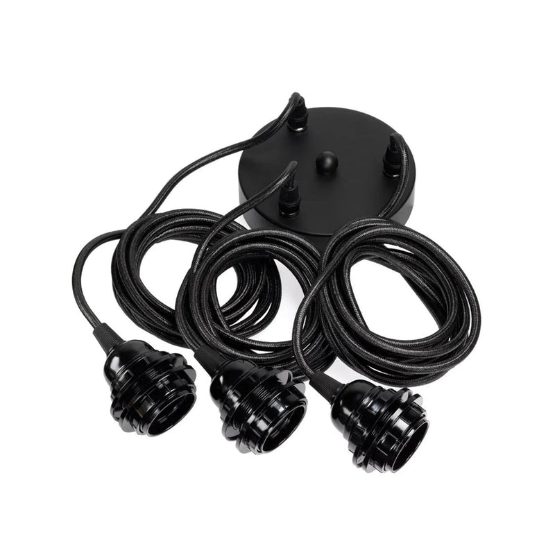 Suspension noire en cordon tressé à 3 douilles – Longueur 250 cm