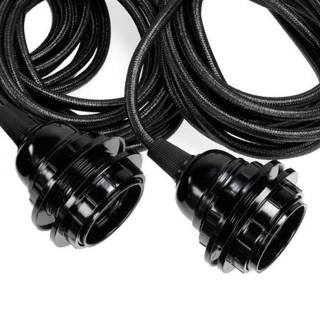 Suspension noire en cordon tressé à 3 douilles – Longueur 250 cm