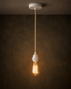 Suspension blanche avec câble tressé beige et douille E27 – L250 cm