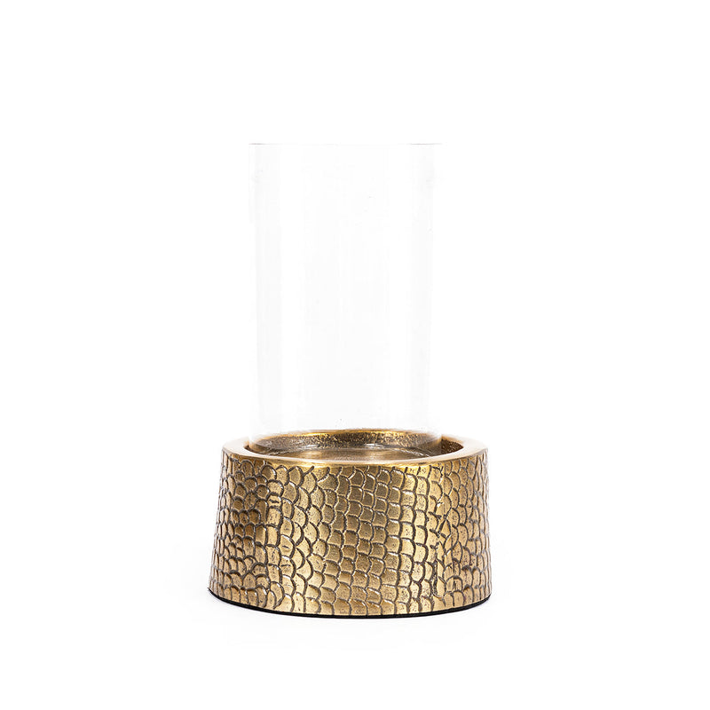 Photophore en métal doré motif croco avec verrine en verre transparent