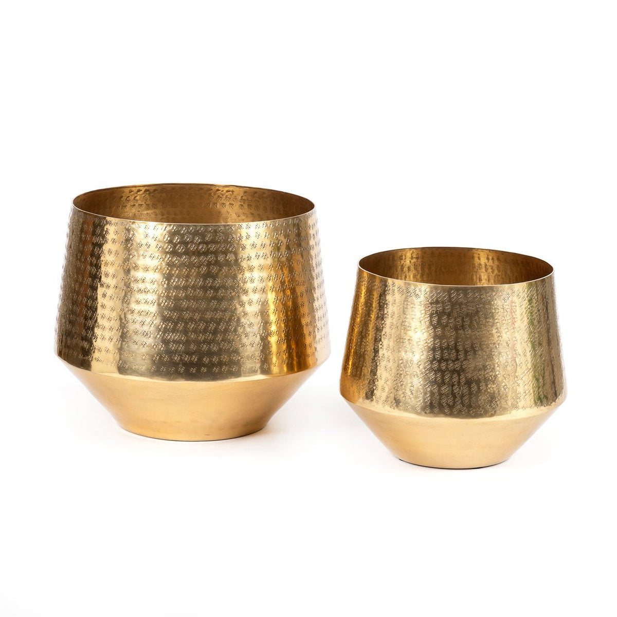 Cache-pot martelé en laiton doré finition mate – Ø36 cm