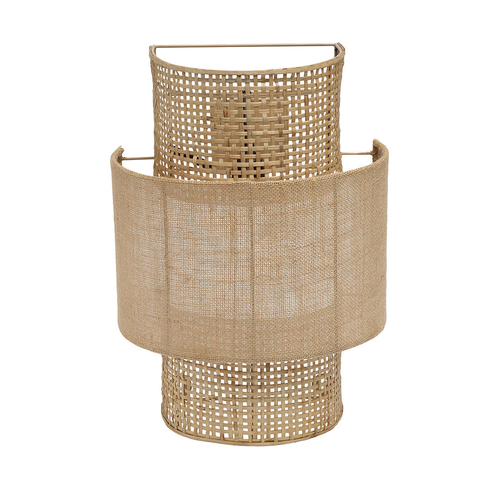 Applique murale en rotin ajouré et jute beige cylindrique – H41 cm