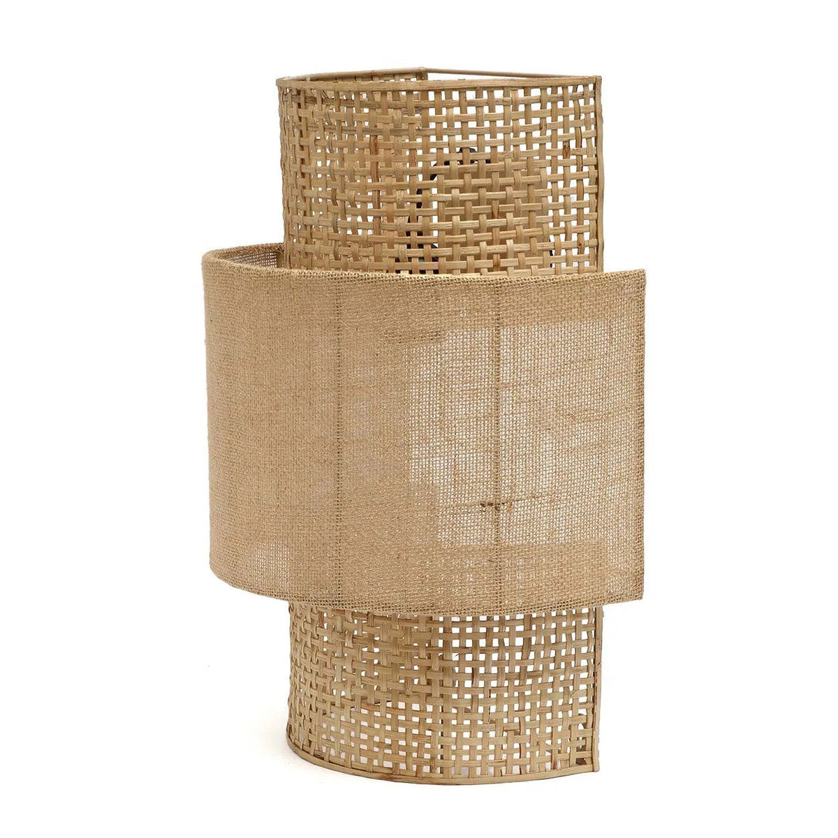 Applique murale en rotin ajouré et jute beige cylindrique – H41 cm