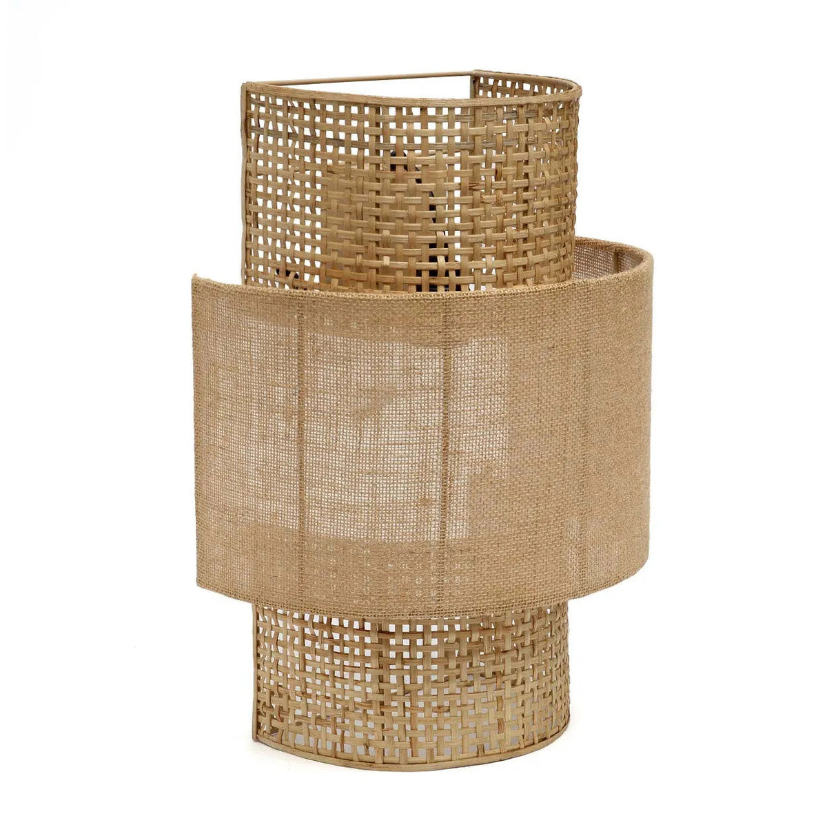 Applique murale en rotin ajouré et jute beige cylindrique – H41 cm