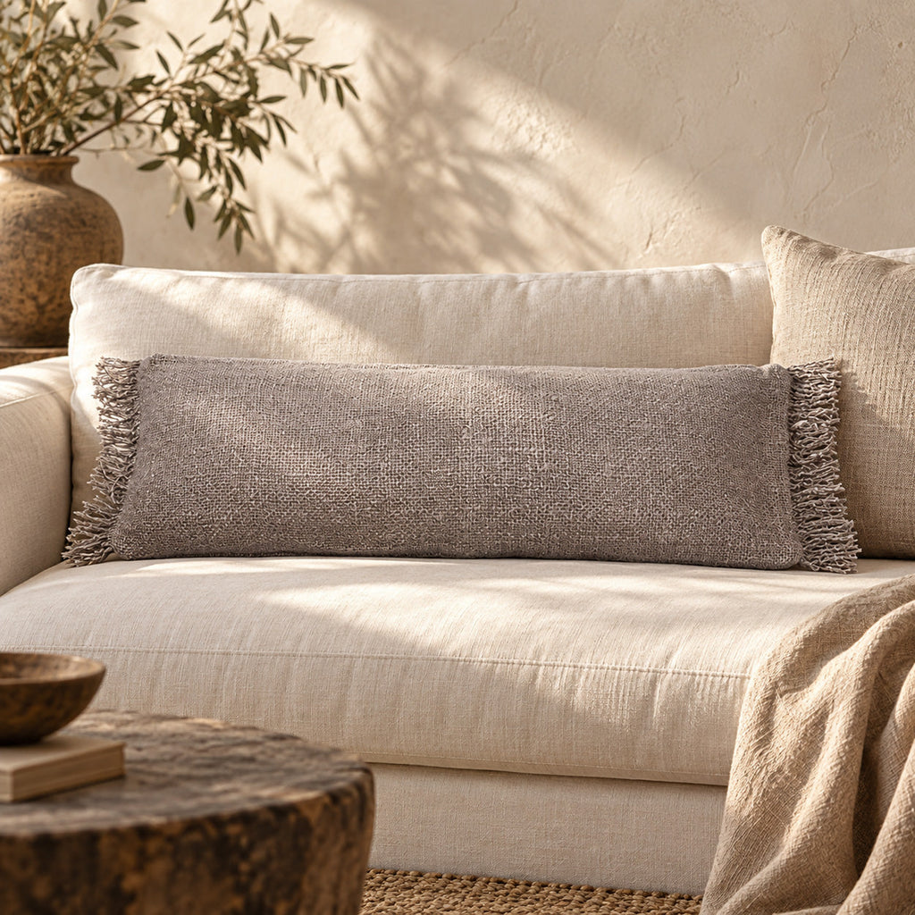 Housse de coussin rectangulaire coton gris perle - 35x100 cm