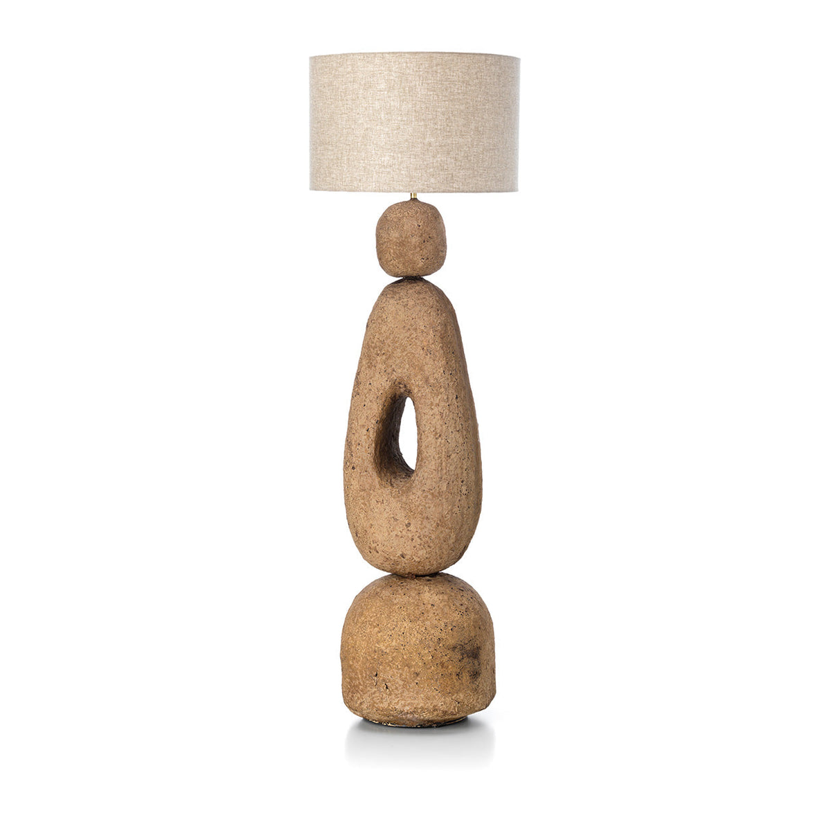 Lampadaire en papier mâché sculptural brun terre pour salon – H123 cm XL