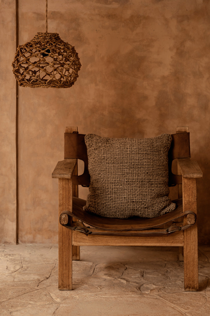 Housse de coussin en lin texturé noir naturel quadrillé 50x50 cm