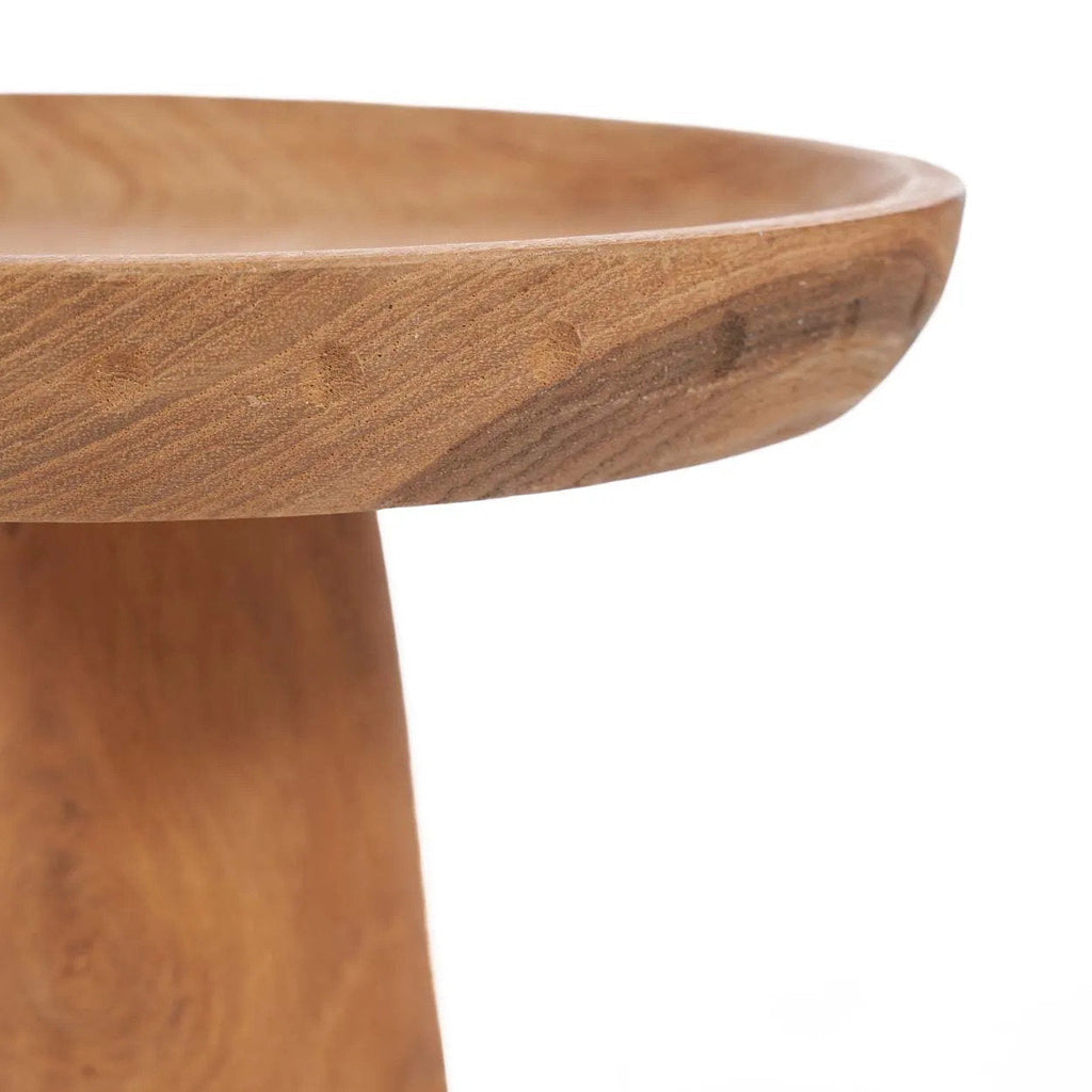 Plat à gâteau en bois de teck forme champignon naturel – Ø25 cm