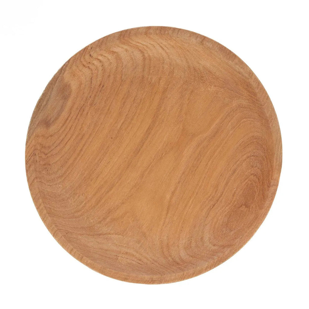 Plat à gâteau en bois de teck forme champignon naturel – Ø25 cm