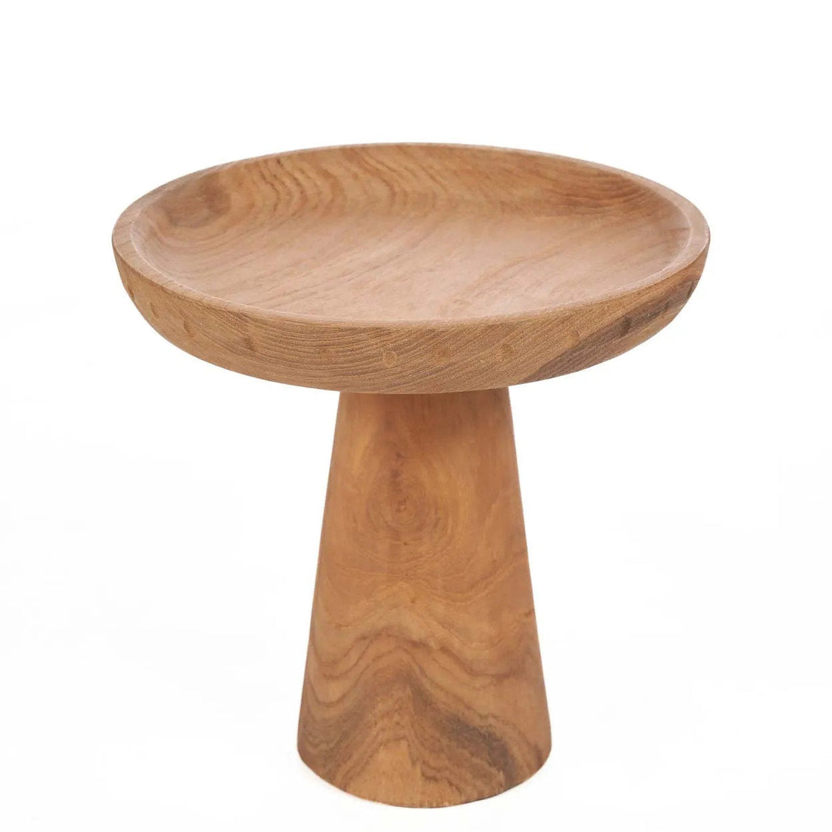 Plat à gâteau en bois de teck forme champignon naturel – Ø25 cm
