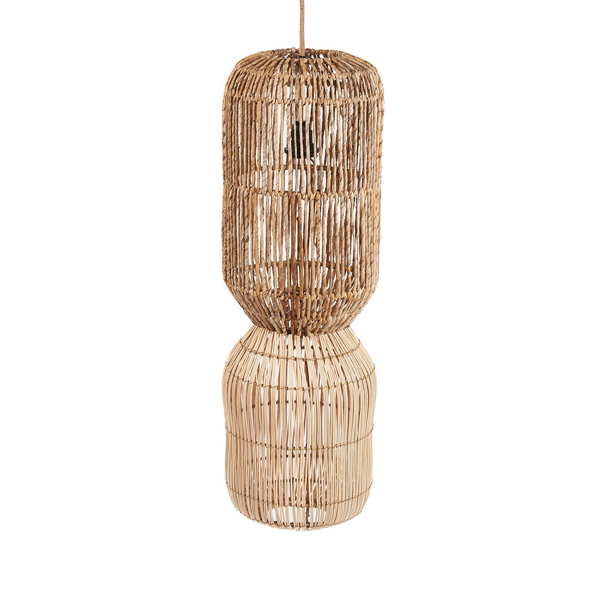Lampe à poser en fibres naturelles tressées forme sculpturale – H80 cm