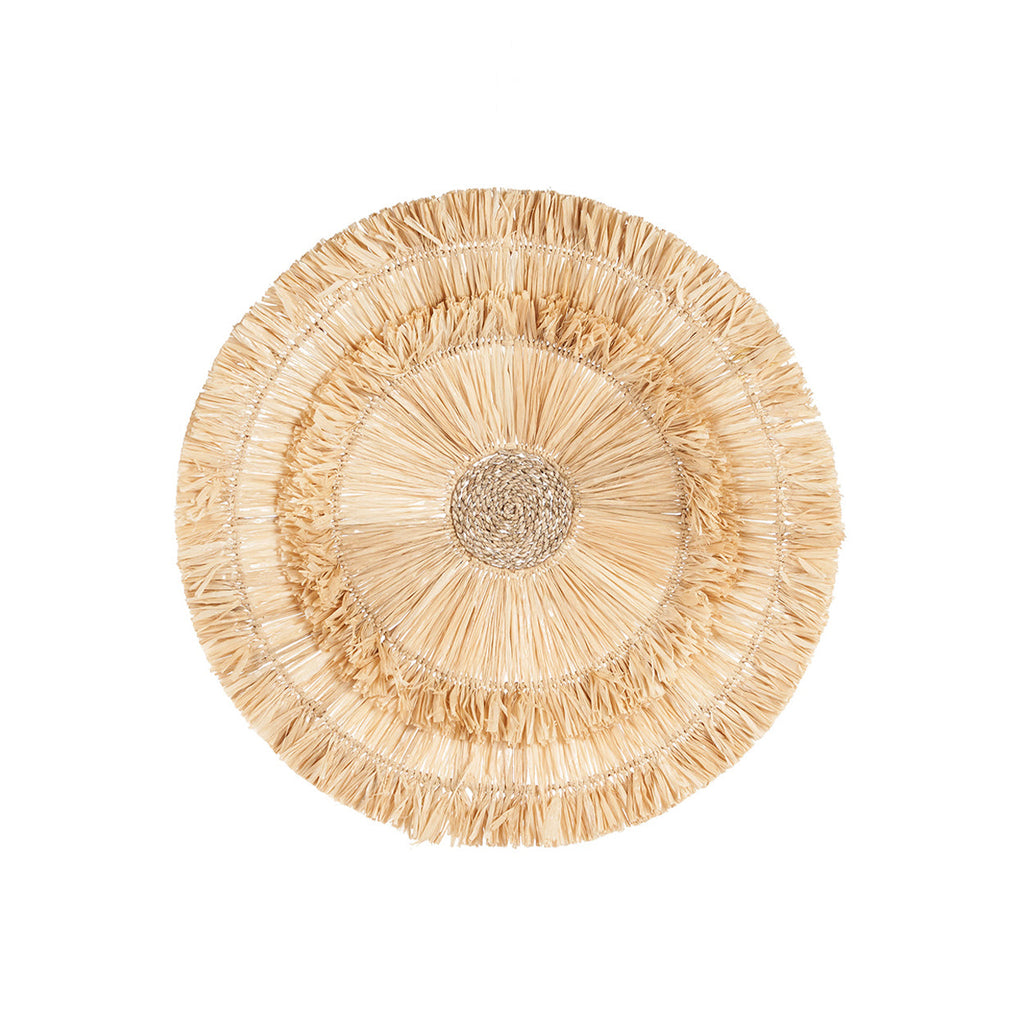 Suspension murale ronde en sisal naturel avec franges concentriques – Ø60 cm