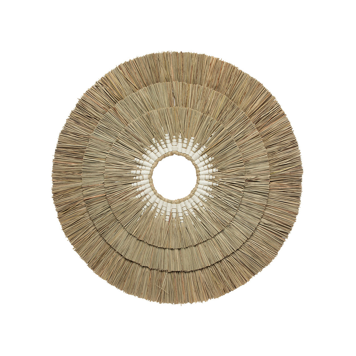 Décoration murale ronde en jonc de mer et coton blanc naturel – Ø75 cm