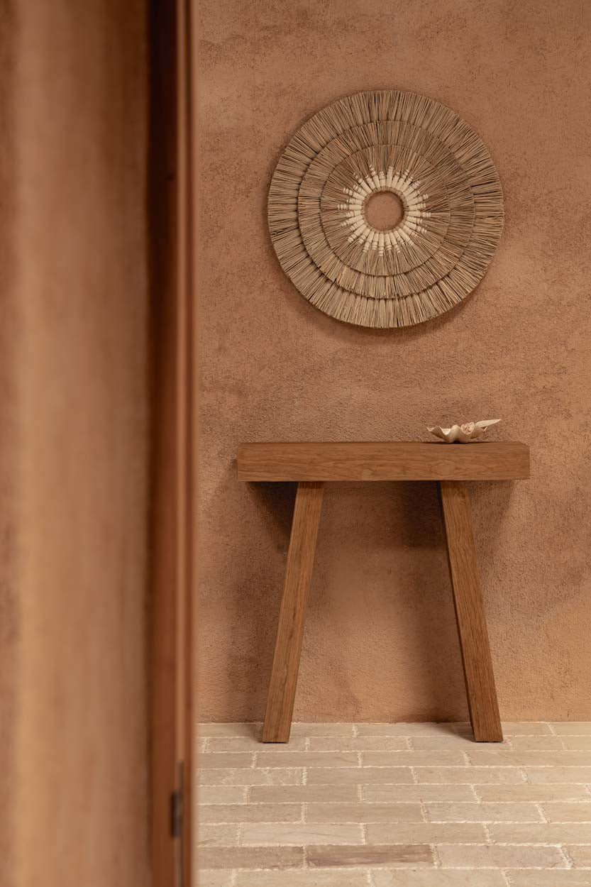 Décoration murale ronde en jonc de mer et coton blanc naturel – Ø75 cm