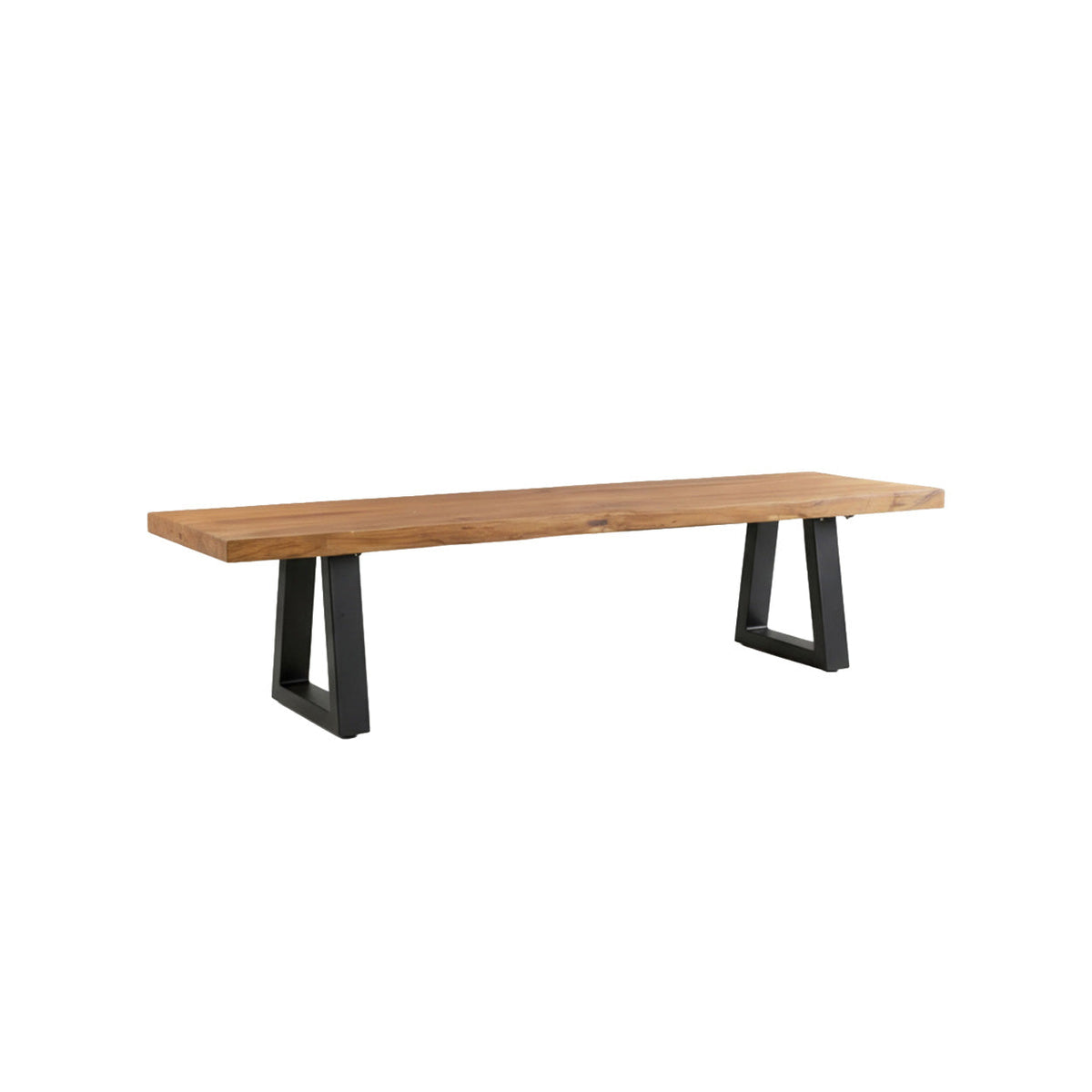 Banc en teck recyclé pieds en métal noir rectangulaire – 220x100 cm