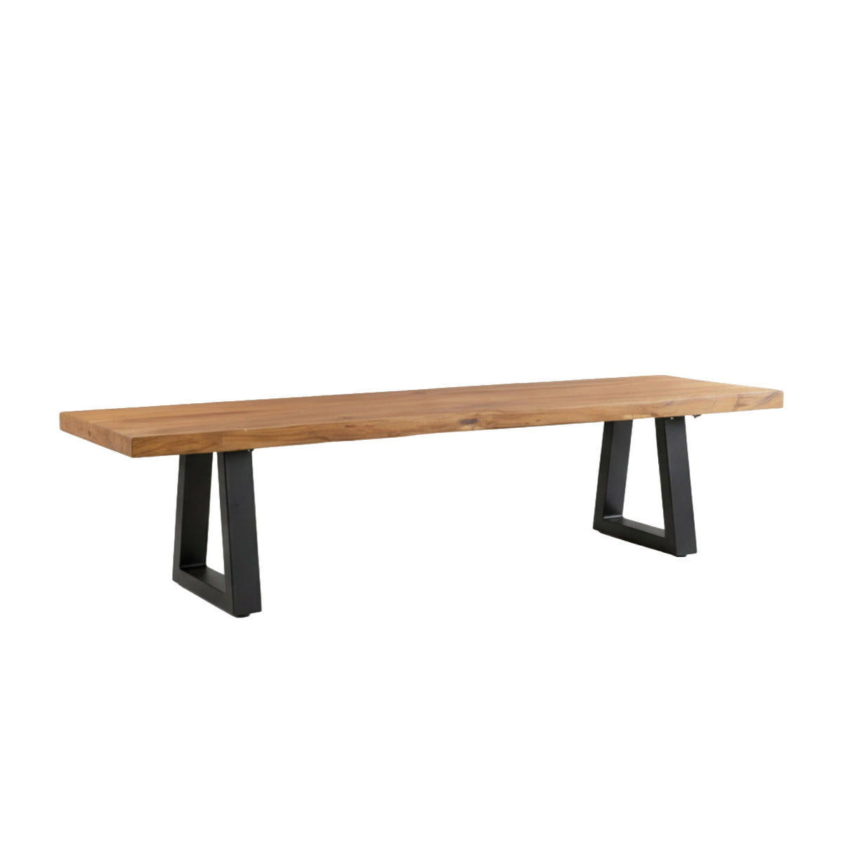 Banc en teck recyclé pieds en métal noir rectangulaire – 280x110 cm