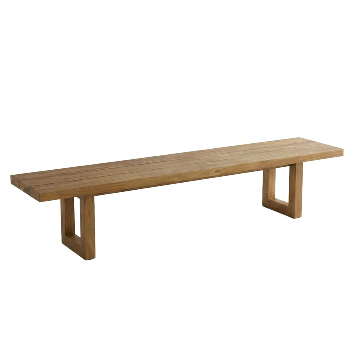 Banc en teck recyclé finition naturelle pieds ajourés – 280x110 cm