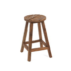 Tabouret de bar en teck recyclé brun naturel assise ronde – H70 cm