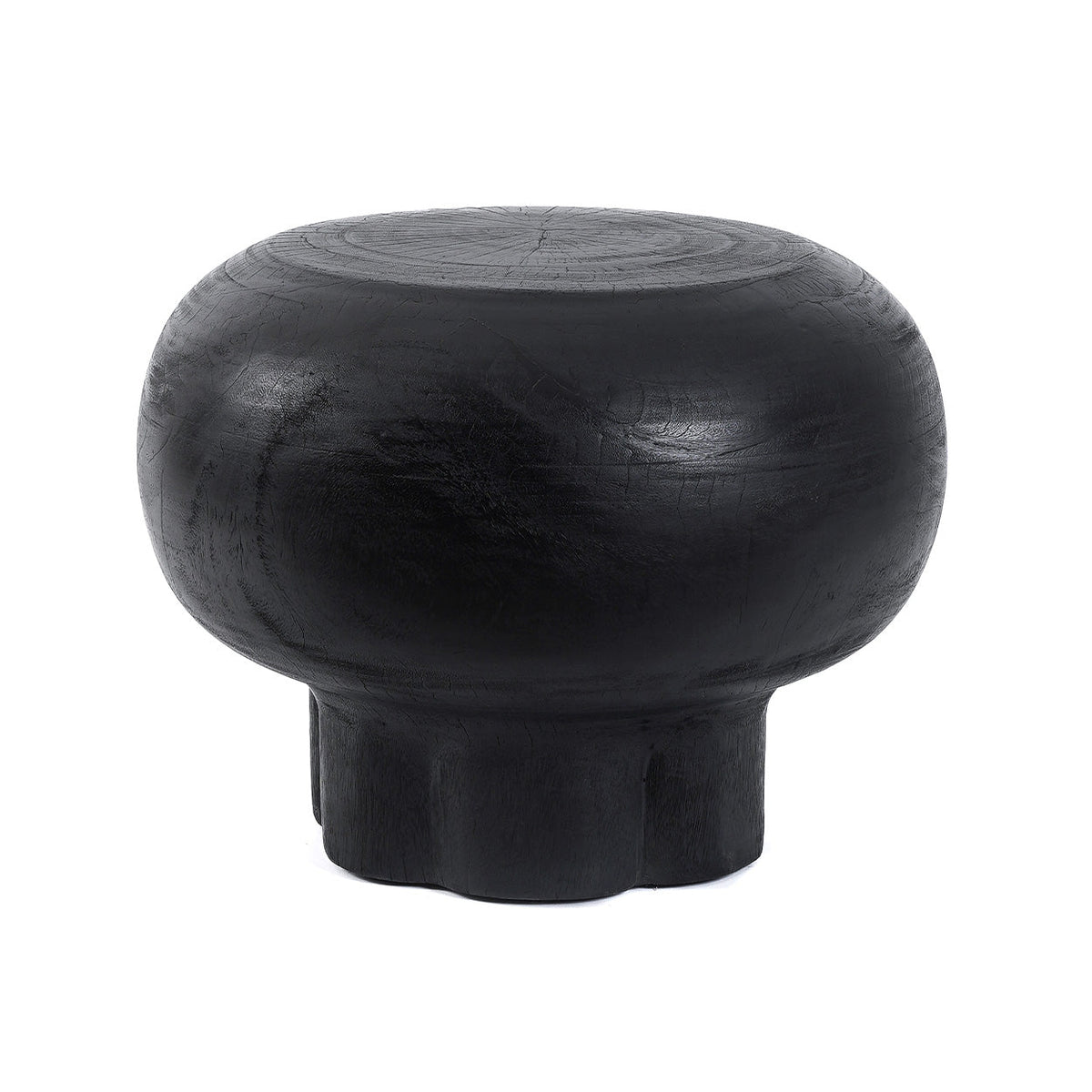 Table basse ronde en bois de suar noir forme champignon – Ø60 cm