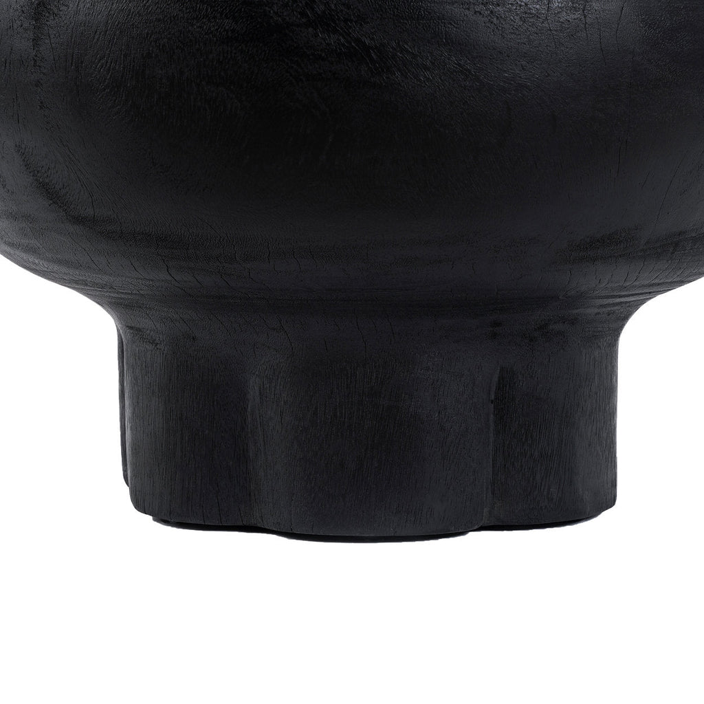 Table basse ronde en bois de suar noir forme champignon – Ø60 cm