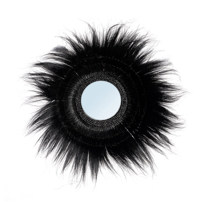 Miroir rond en herbe séchée noire 90cm